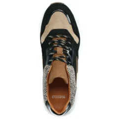 Manfield Zwarte lage sneakers met cheetahprint^DAMES Sneakers