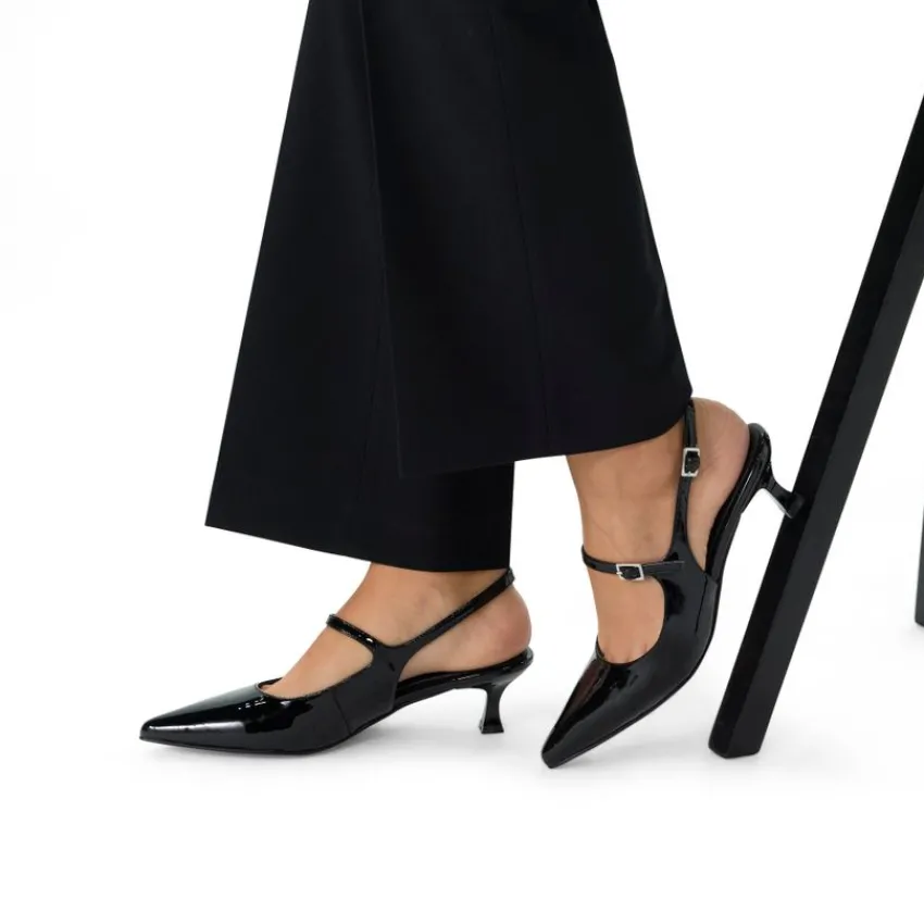 Manfield Zwarte lak slingbacks^DAMES Pumps|Slingbacks