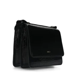 Manfield Zwarte lakleren croco schoudertas^ Schoudertassen