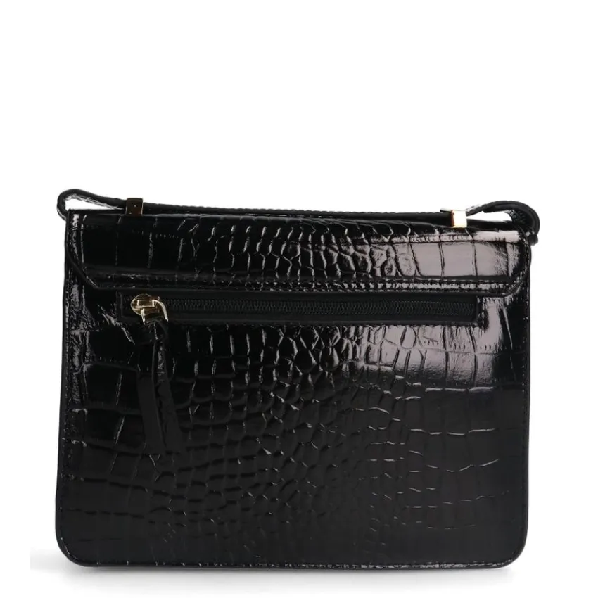 Manfield Zwarte lakleren croco schoudertas^ Schoudertassen