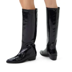 Manfield Zwarte lakleren hoge laarzen^DAMES Laarzen