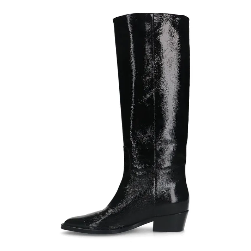 Manfield Zwarte lakleren hoge laarzen^DAMES Laarzen