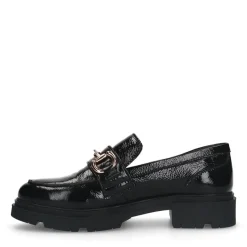 Manfield Zwarte lakleren loafers met gouden chain^DAMES Loafers