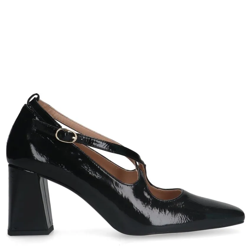 Manfield Zwarte lakleren pumps met gespsluiting^DAMES Pumps