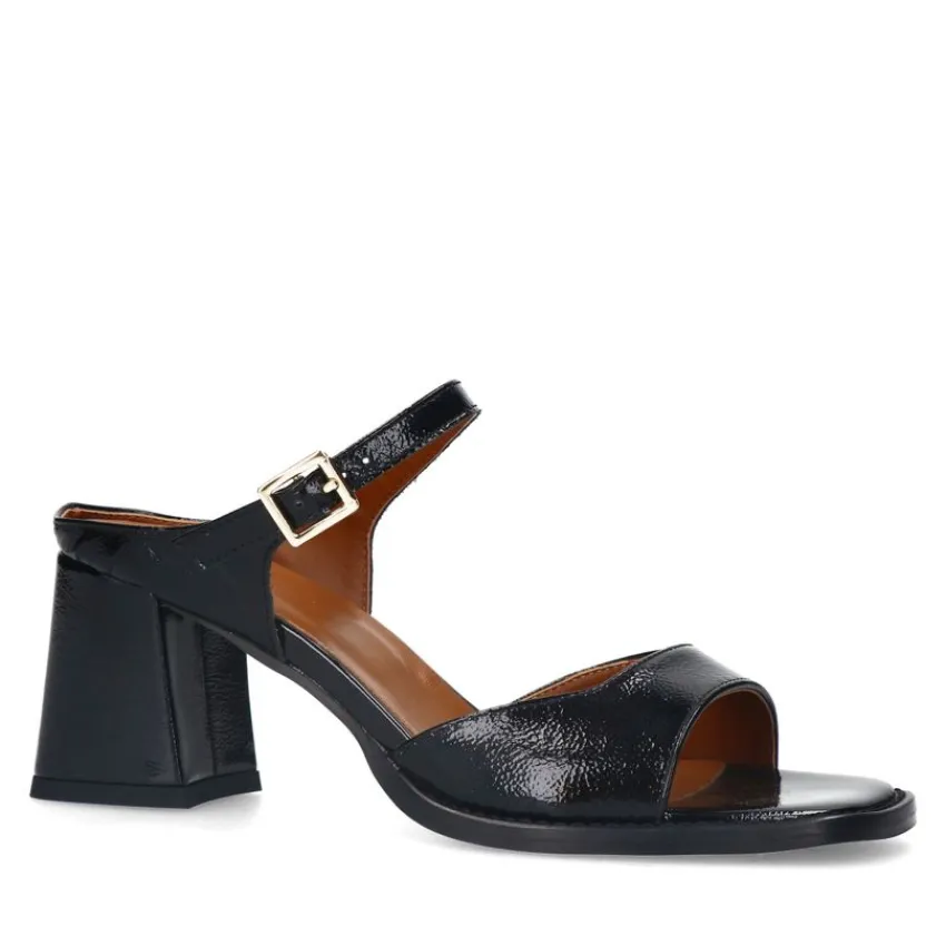 Manfield Zwarte lakleren sandalen met hak^DAMES Sandalen