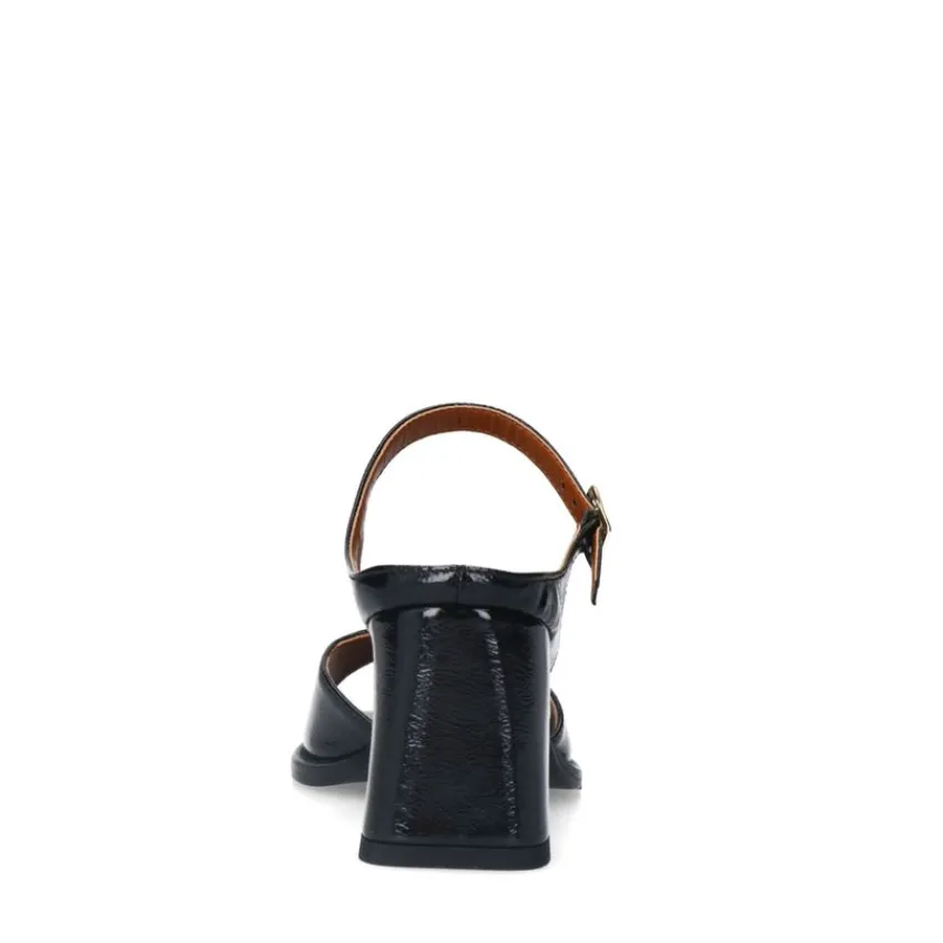 Manfield Zwarte lakleren sandalen met hak^DAMES Sandalen