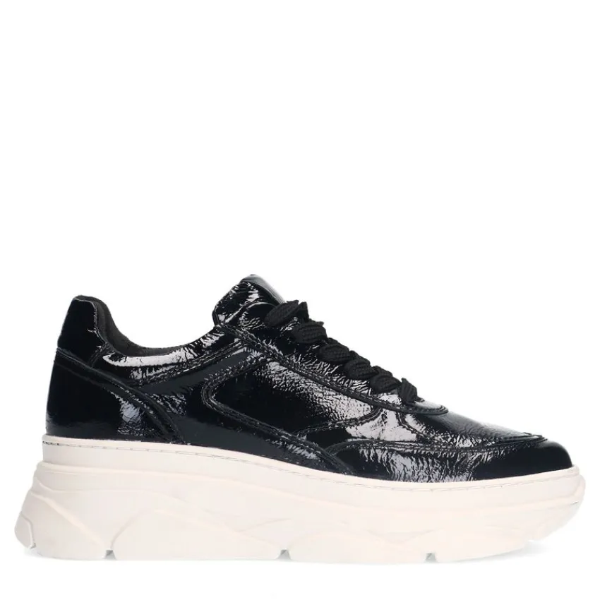 Manfield Zwarte lakleren sneakers^DAMES Sneakers