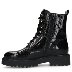 Manfield Zwarte lakleren veterlaarsjes^DAMES Enkellaarsjes