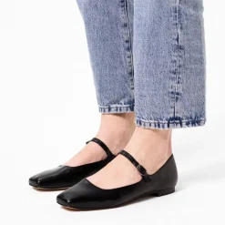 Manfield Zwarte leren ballerina's^DAMES Loafers