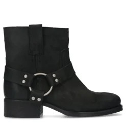 Manfield Zwarte leren biker boots^DAMES Enkellaarsjes