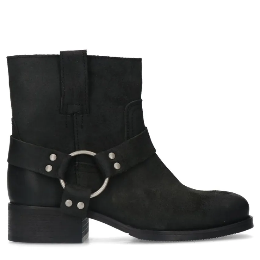 Manfield Zwarte leren biker boots^DAMES Enkellaarsjes