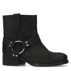 Manfield Zwarte leren biker boots^DAMES Enkellaarsjes