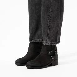 Manfield Zwarte leren biker boots^DAMES Enkellaarsjes