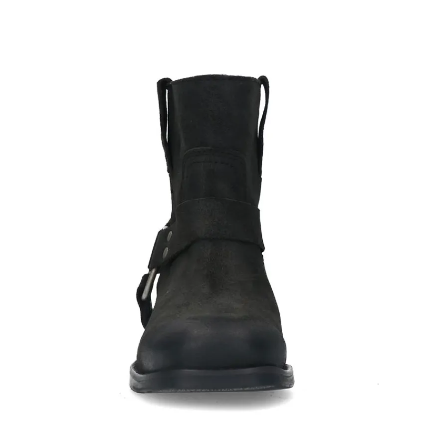 Manfield Zwarte leren biker boots^DAMES Enkellaarsjes