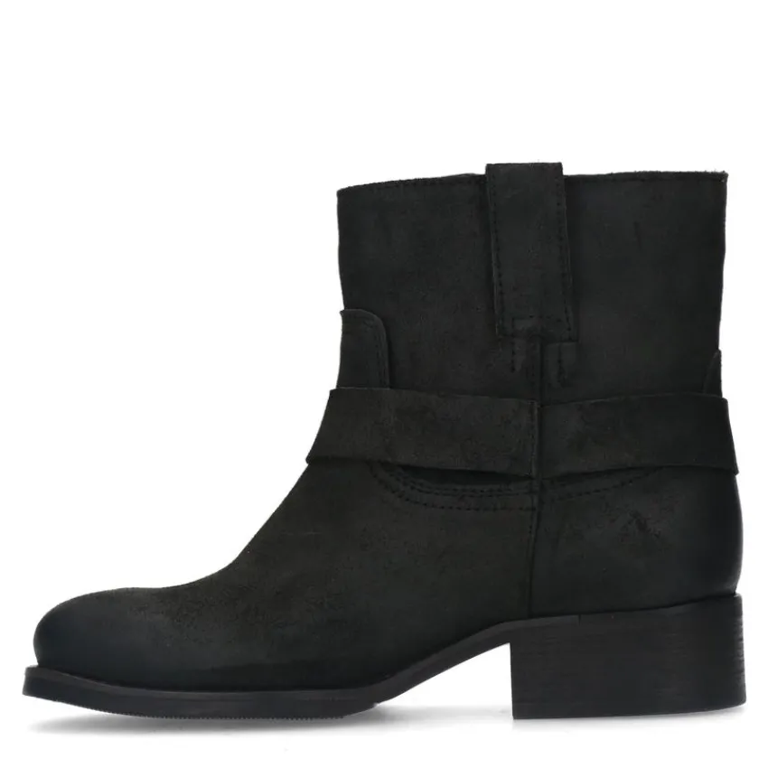 Manfield Zwarte leren biker boots^DAMES Enkellaarsjes