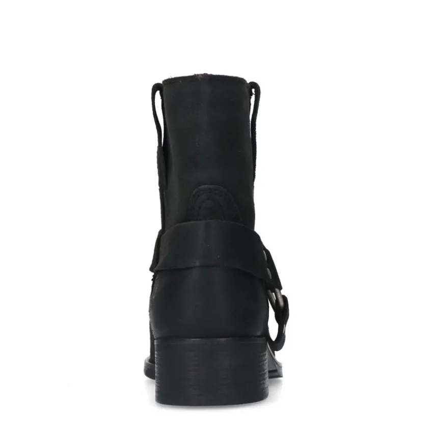 Manfield Zwarte leren biker boots^DAMES Enkellaarsjes
