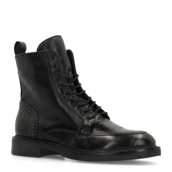 Manfield Zwarte leren biker boots^DAMES Enkellaarsjes