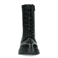 Manfield Zwarte leren biker boots met veters^DAMES Enkellaarsjes