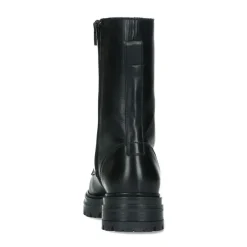 Manfield Zwarte leren biker boots met veters^DAMES Enkellaarsjes
