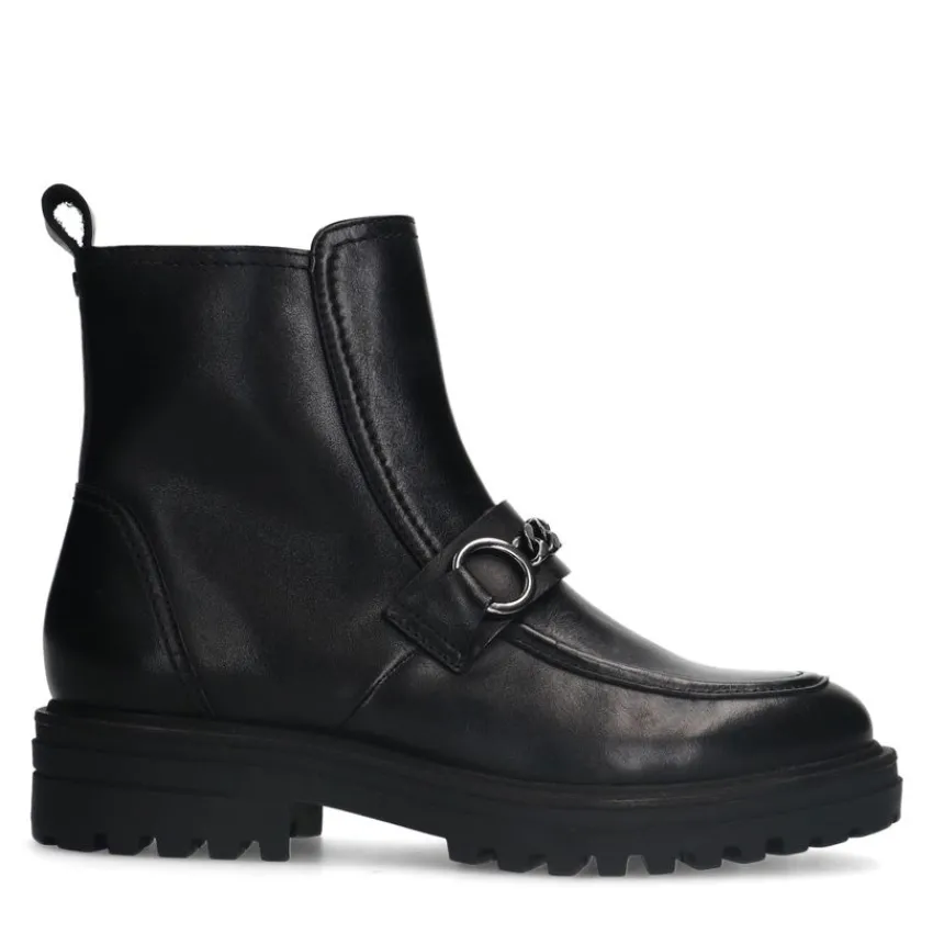 No Stress Zwarte leren boots met chain^DAMES Enkellaarsjes