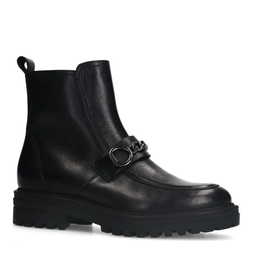 No Stress Zwarte leren boots met chain^DAMES Enkellaarsjes