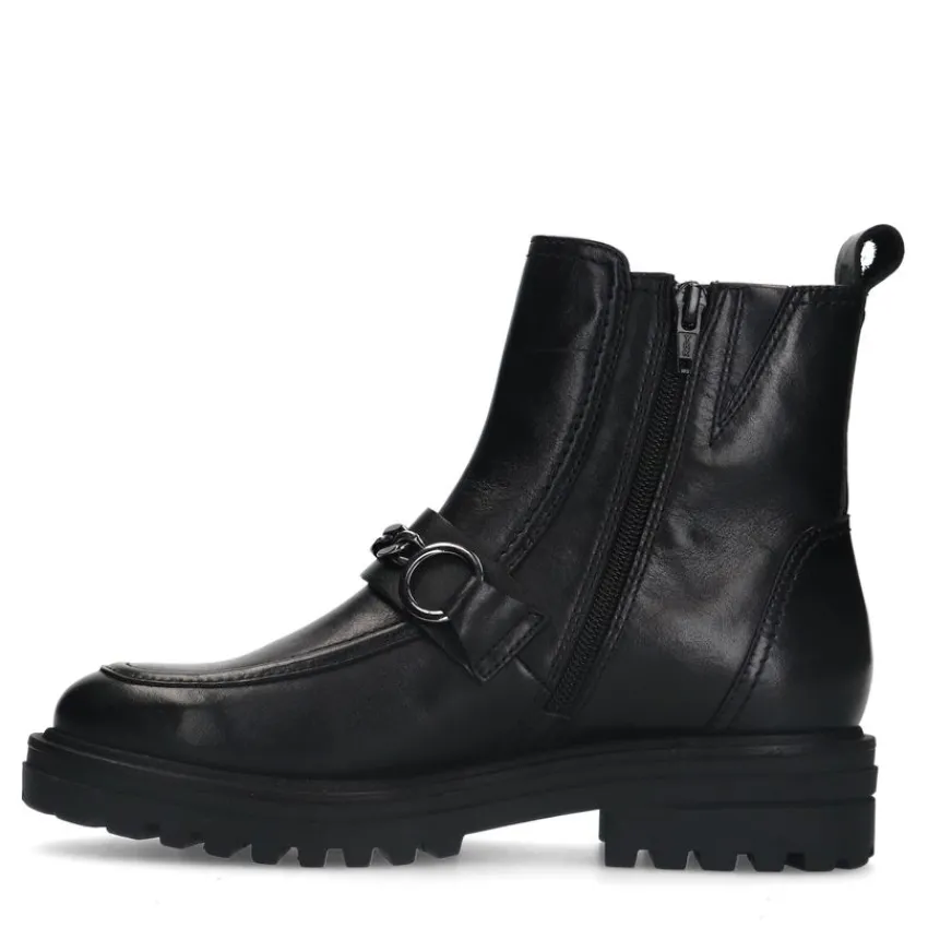 No Stress Zwarte leren boots met chain^DAMES Enkellaarsjes