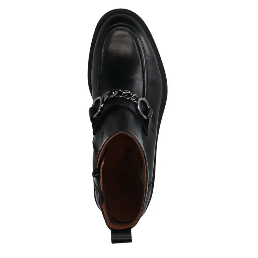 No Stress Zwarte leren boots met chain^DAMES Enkellaarsjes