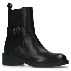 Manfield Zwarte leren chelsea boots met gesp^DAMES Enkellaarsjes
