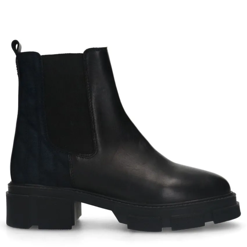 Manfield Zwarte leren chelsea boots met stoffen achterkant^DAMES Enkellaarsjes