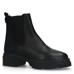 Manfield Zwarte leren chelsea boots met stoffen achterkant^DAMES Enkellaarsjes