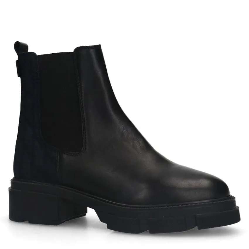 Manfield Zwarte leren chelsea boots met stoffen achterkant^DAMES Enkellaarsjes