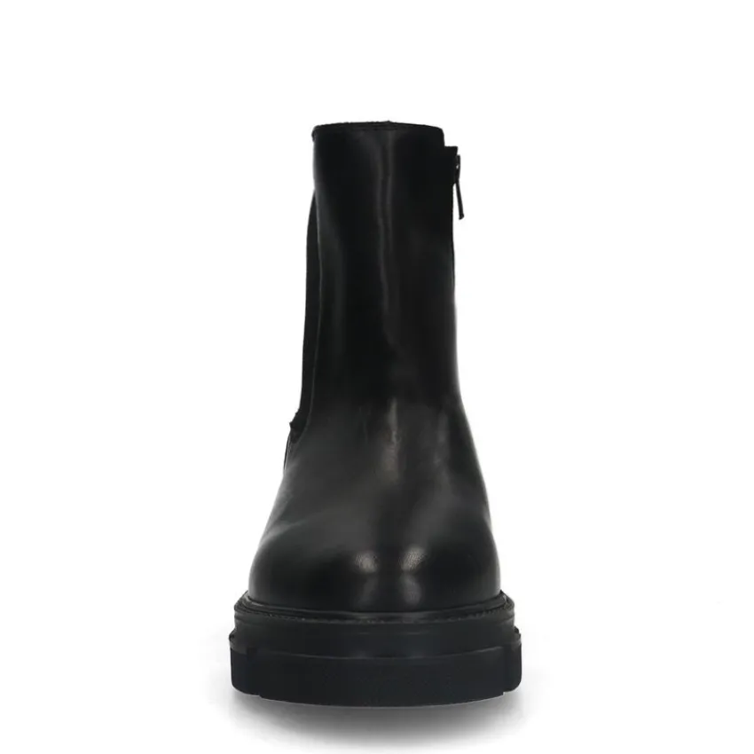Manfield Zwarte leren chelsea boots met stoffen achterkant^DAMES Enkellaarsjes