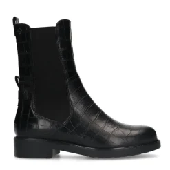 No Stress Zwarte leren chelsea boots met crocoprint^DAMES Enkellaarsjes