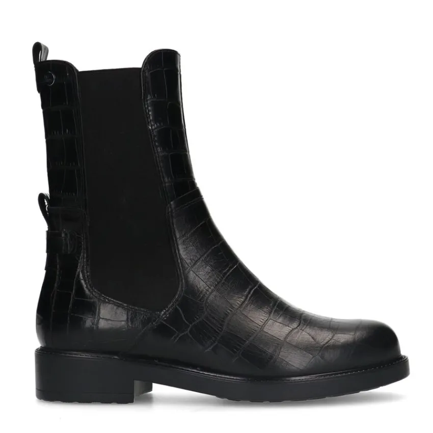 No Stress Zwarte leren chelsea boots met crocoprint^DAMES Enkellaarsjes