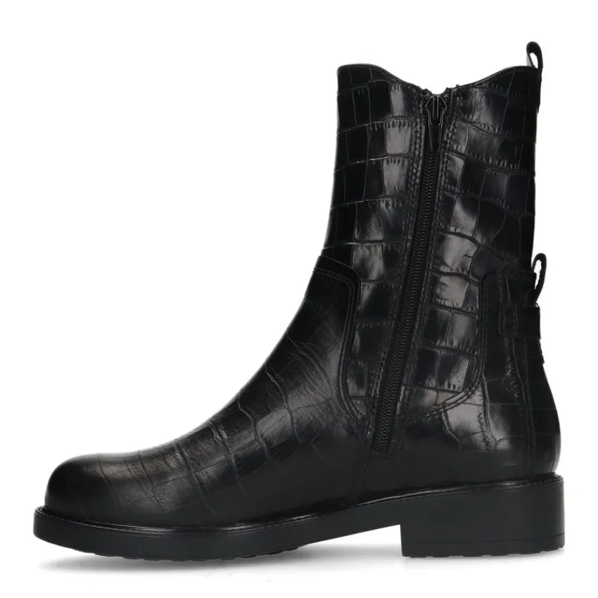 No Stress Zwarte leren chelsea boots met crocoprint^DAMES Enkellaarsjes