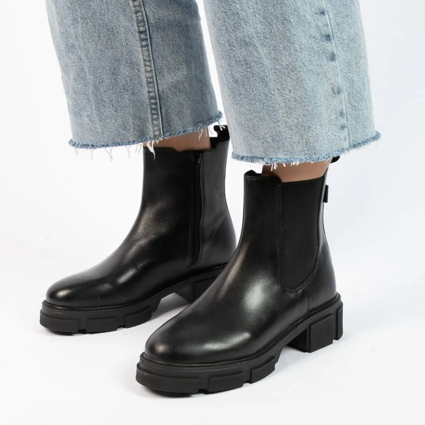 Manfield Zwarte leren chelsea boots^DAMES Enkellaarsjes