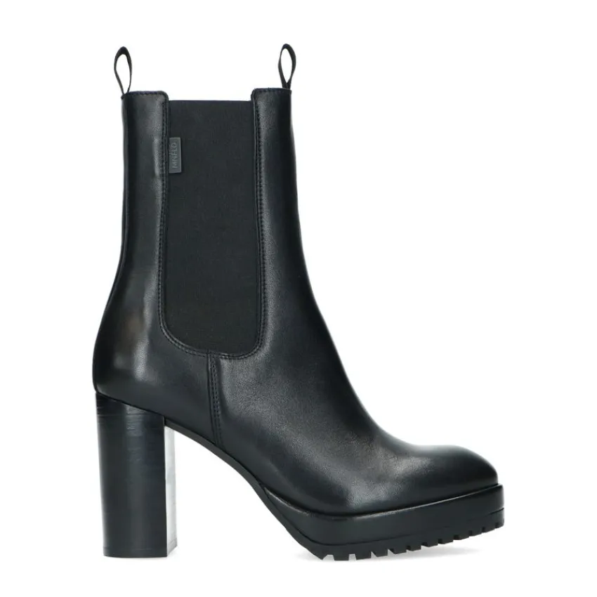 Manfield Zwarte leren chelsea boots met hoge hak^DAMES Enkellaarsjes