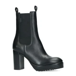 Manfield Zwarte leren chelsea boots met hoge hak^DAMES Enkellaarsjes