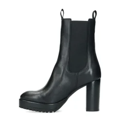 Manfield Zwarte leren chelsea boots met hoge hak^DAMES Enkellaarsjes