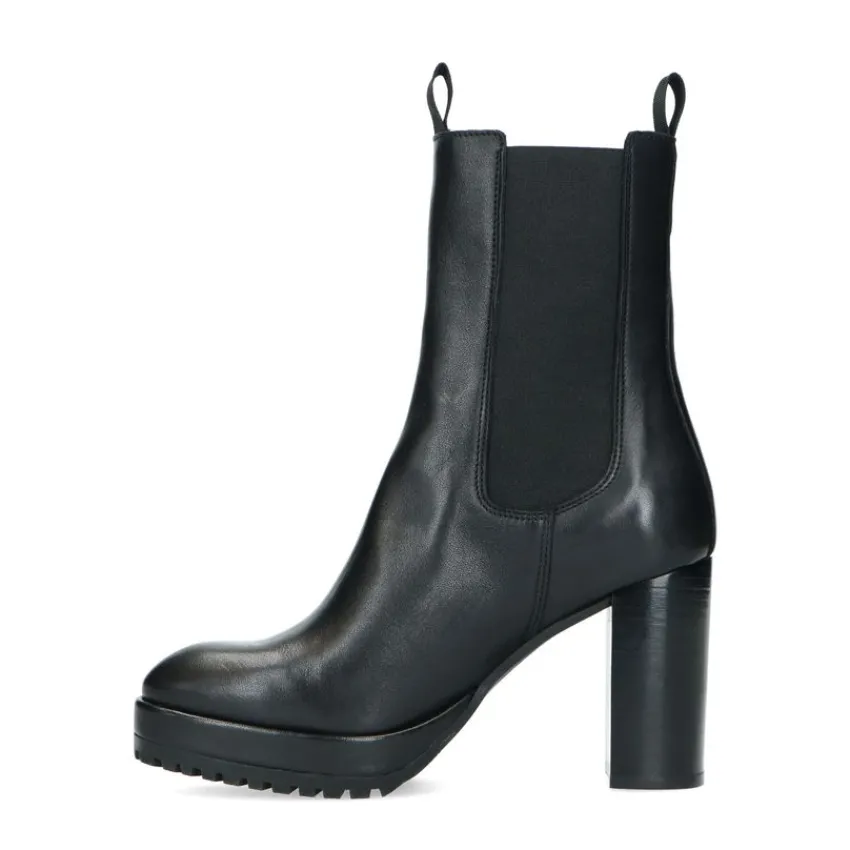 Manfield Zwarte leren chelsea boots met hoge hak^DAMES Enkellaarsjes