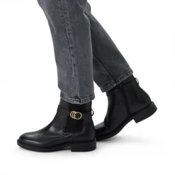 Manfield Zwarte leren chelsea boots met gesp^DAMES Enkellaarsjes