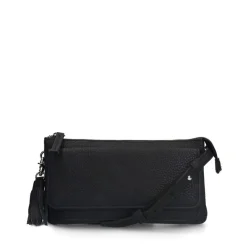Manfield Zwarte leren clutch met ruffel details^ Clutches