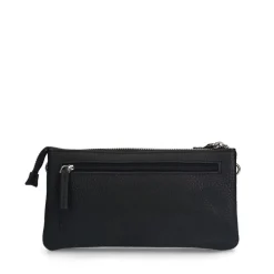 Manfield Zwarte leren clutch met ruffel details^ Clutches