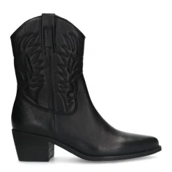 Manfield Zwarte leren cowboy laarzen^DAMES Enkellaarsjes