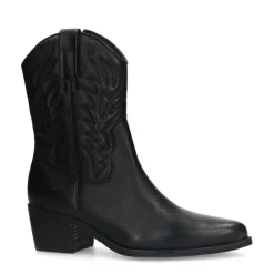 Manfield Zwarte leren cowboy laarzen^DAMES Enkellaarsjes