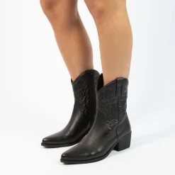 Manfield Zwarte leren cowboy laarzen^DAMES Enkellaarsjes