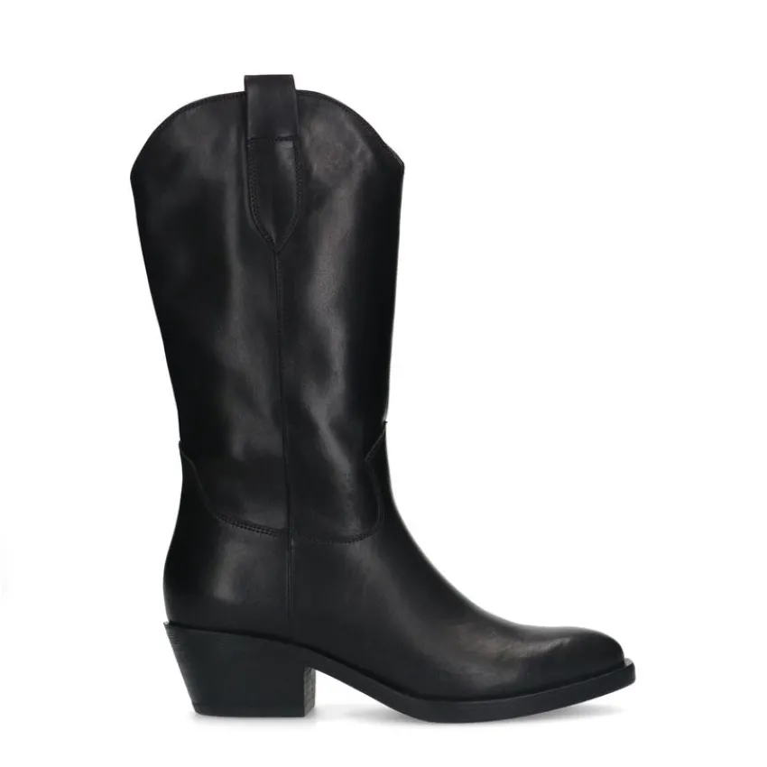 Manfield Zwarte leren cowboy laarzen^DAMES Laarzen|Enkellaarsjes