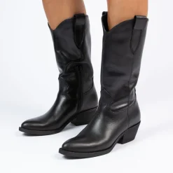 Manfield Zwarte leren cowboy laarzen^DAMES Laarzen|Enkellaarsjes