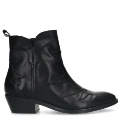 Manfield Zwarte leren cowboy laarzen^DAMES Enkellaarsjes
