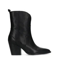 Manfield Zwarte leren cowboy laarzen^DAMES Enkellaarsjes